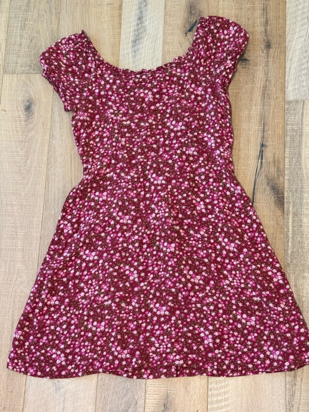 Old Navy Burgundy and Pink Floral Casual Fit-and-Flare Dress